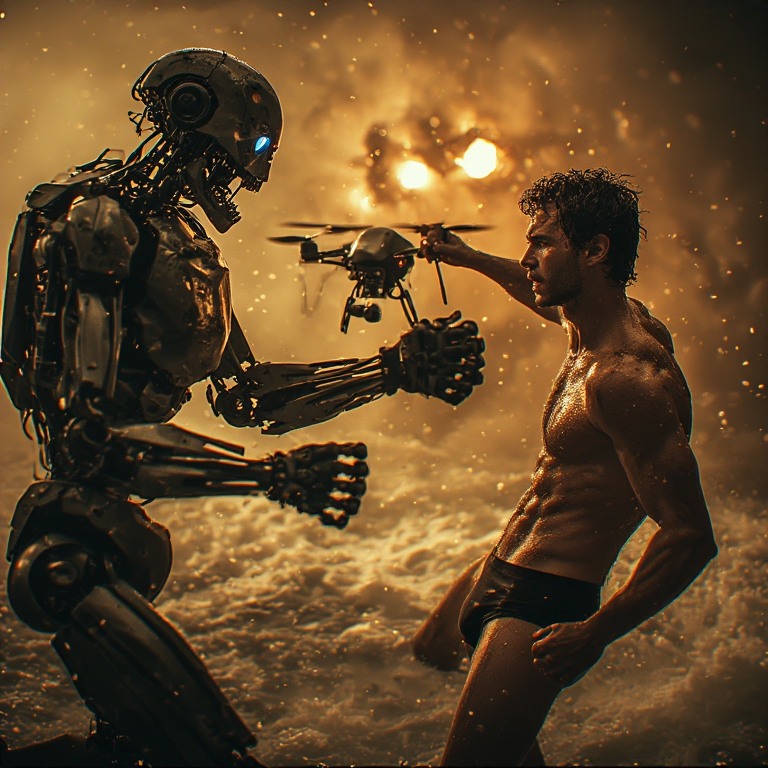 manbeingattackedbyrobotsanddrones